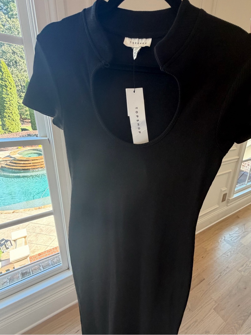 Topshop Black Ribbed Short-Sleeve Dress with Chest Cutout